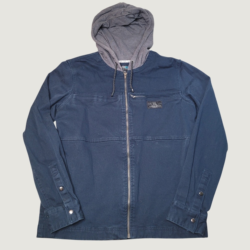 Tony Hawk Mens Navy Blue Hooded Canvas Shirt Jacket Full Zip Size Small New